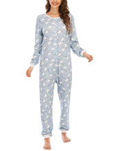 Plus Size Women Cute Cartoon Elephant Print Long Sleeve Pants Rompers Home Casual Sleepwear